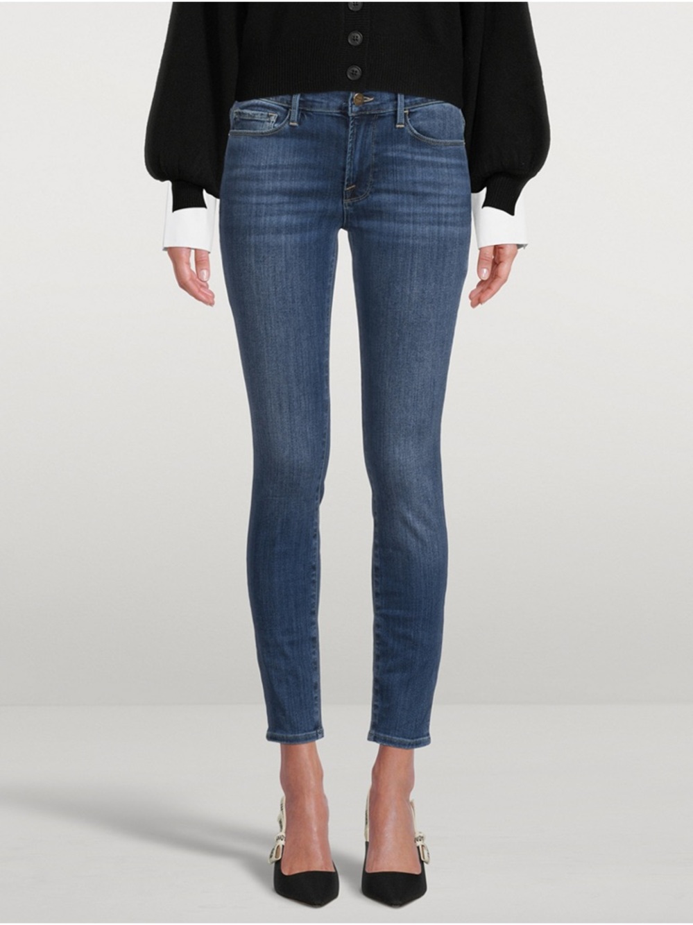 FRAME Skinny Jeans Mid Rise Slim Fit Designer Denim